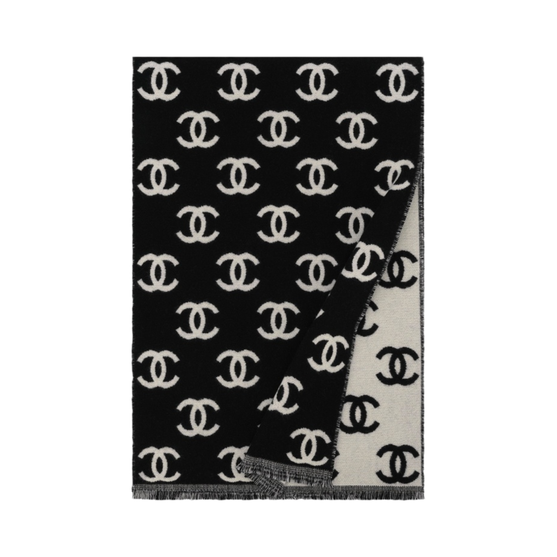 (W) 샤넬 머플러 캐시미어 & 블랙((W) Chanel Muffler Cashmere & Black)