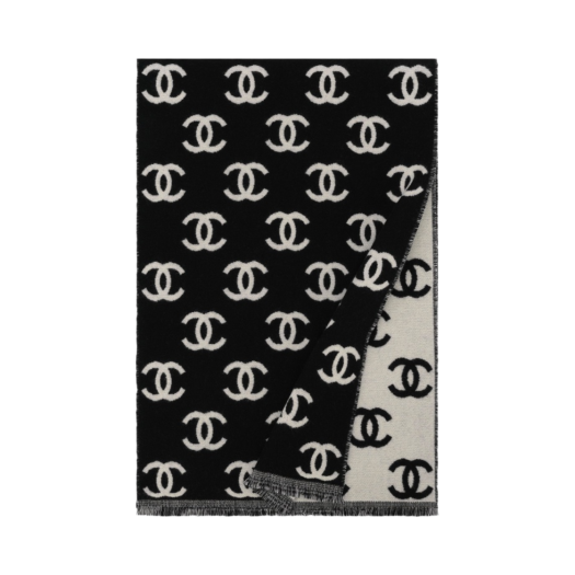 (W) Chanel Scarf Cashmere & Black