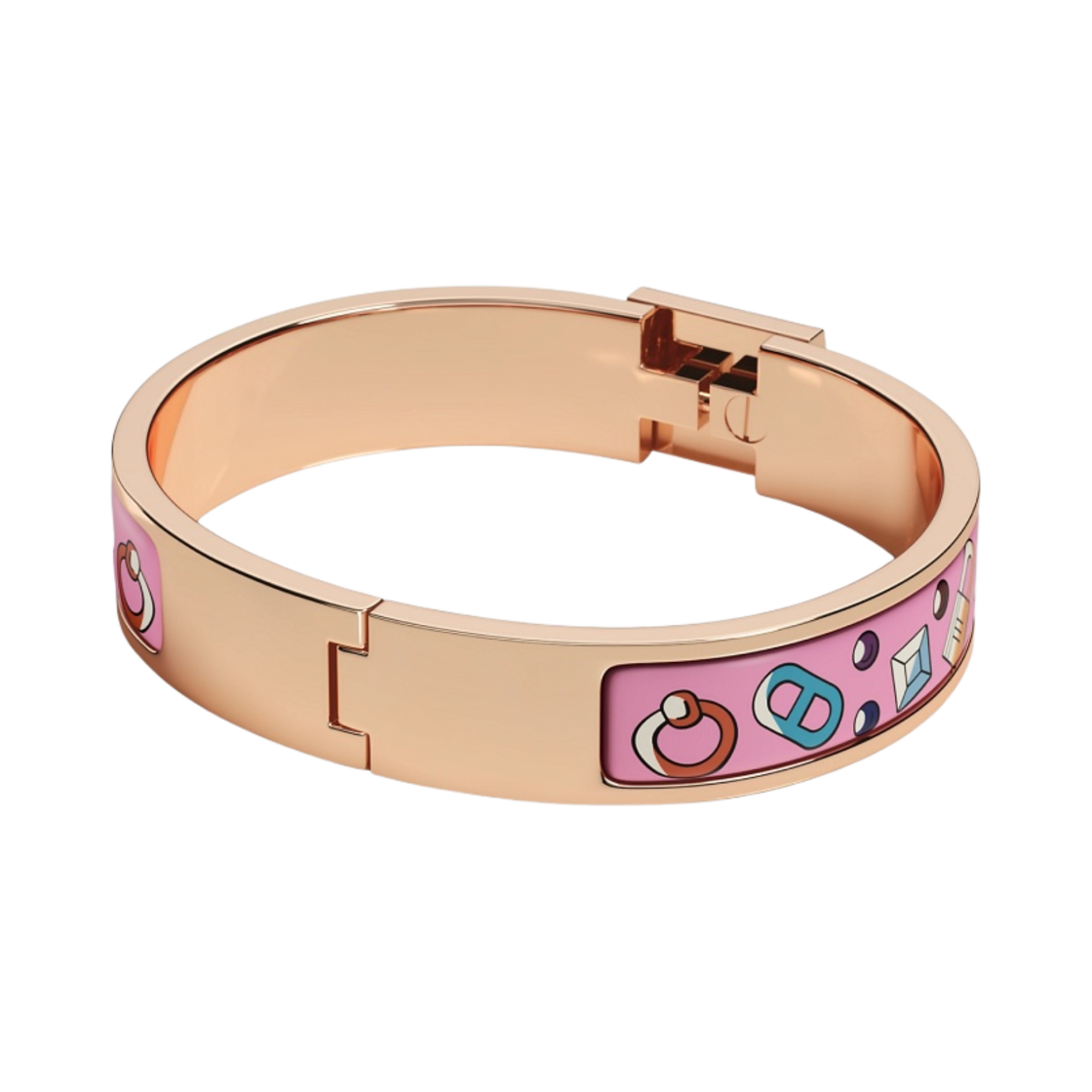 (W) 에르메스 클릭 카데나 록키 미 브레이슬릿 로즈 골드 하드웨어 & 울트라 핑크((W) Hermes Clic Cadenas Locky Me Bracelet Rose Gold & Ultra Pink) - 2