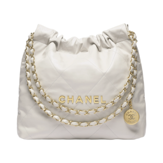 Chanel 22 Small Handbag Shiny Calfskin & Gold Light Gray