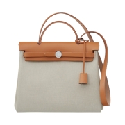 Hermes Herbag Zip 31 Bag Military Canvas Hunter Cowhide & Palladium Beton Naturel Sable