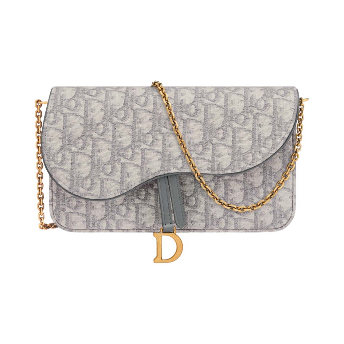 S5907CTZQ-M932 Dior Saddle Pouch With Chain Gray