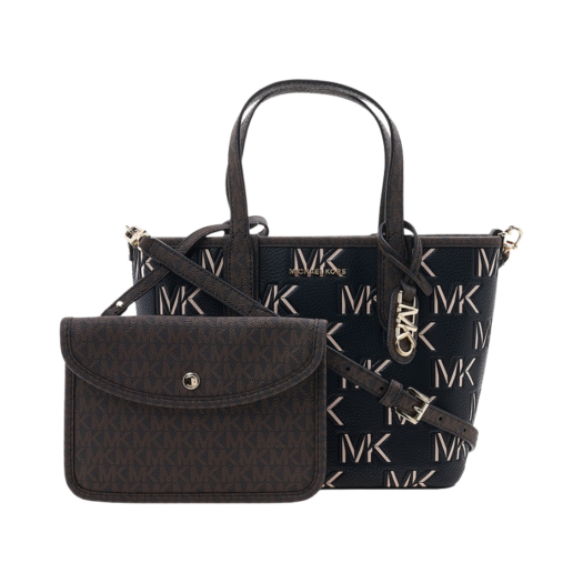 Michael Kors Eliza Extra Small Logo Embossed Tote Bag Black Brown