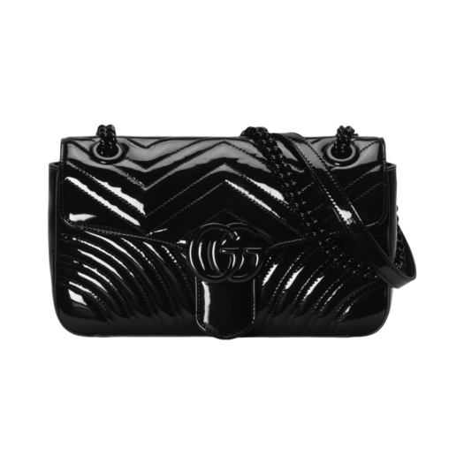 Gucci GG Marmont Patent Small Shoulder Bag Patent Black Leather