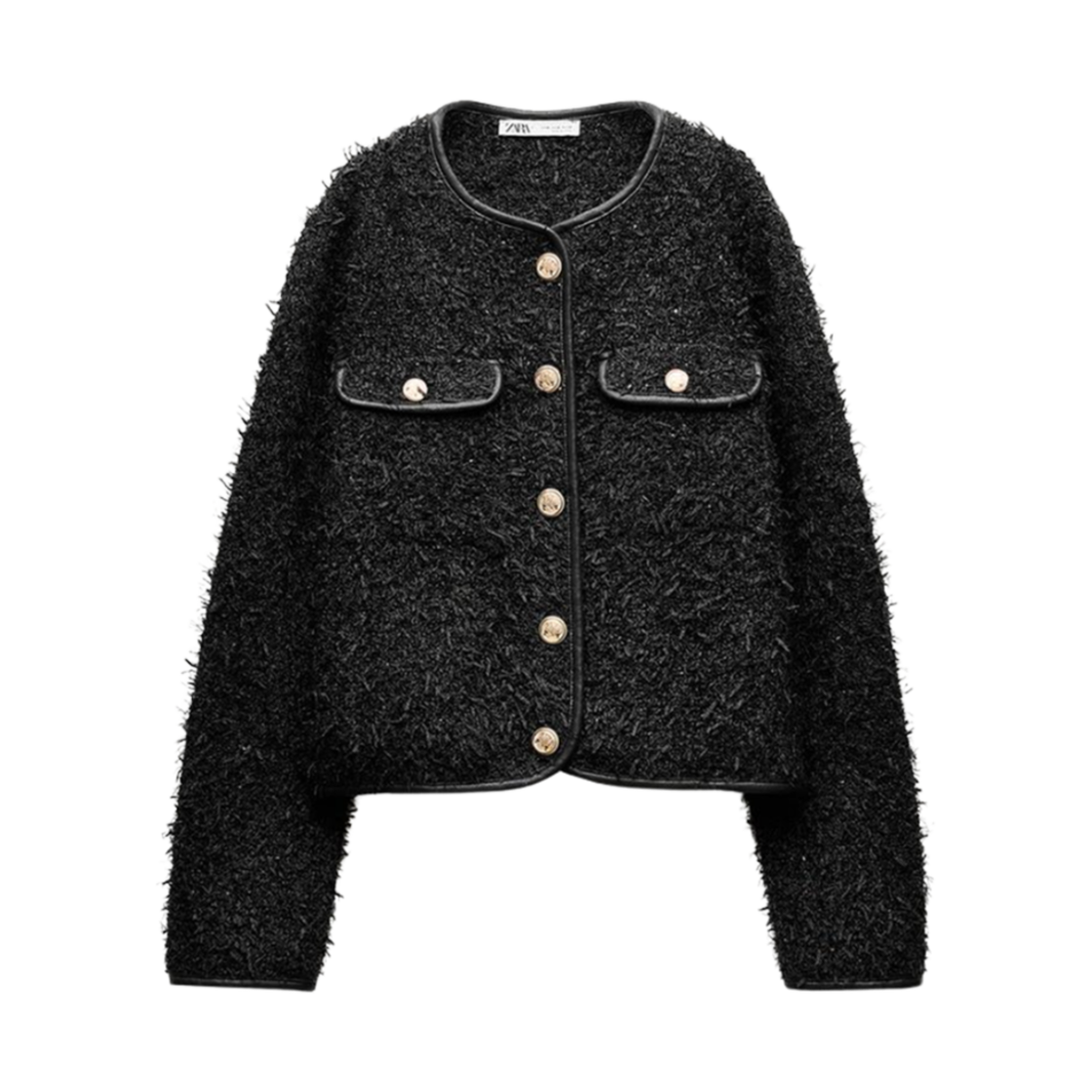 (W) 자라 메탈릭 스레드 텍스처드 퍼 자켓 블랙((W) Zara Metallic Thread Textured Fur Jacket Black)