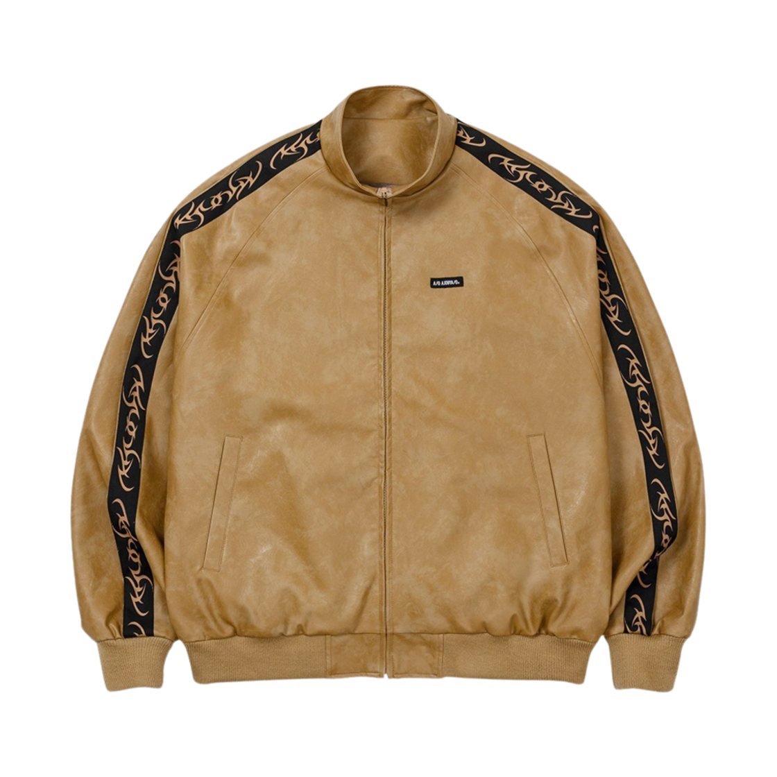 AJ244OT009CA Ajobyajo Vegan Leather Oversized Raglan Track Jacket Camel