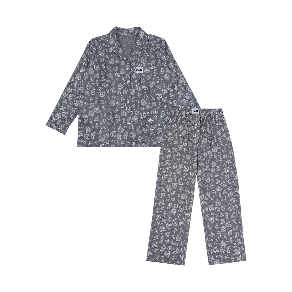 폴리 유니섹스 로맨틱 깅엄 긴팔 긴바지 파자마세트 블랙(Foli Unisex Romantic Gingham Pj Set Black)