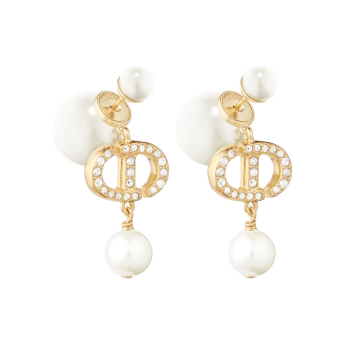 E1811TRICY-D301 (W) Dior Tribales Earrings Gold Finish Metal White Resin Pearls White Crystals