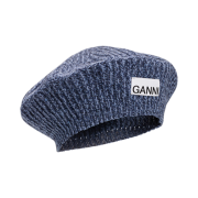 (W) Ganni Logo Patch Wool Beret Blue