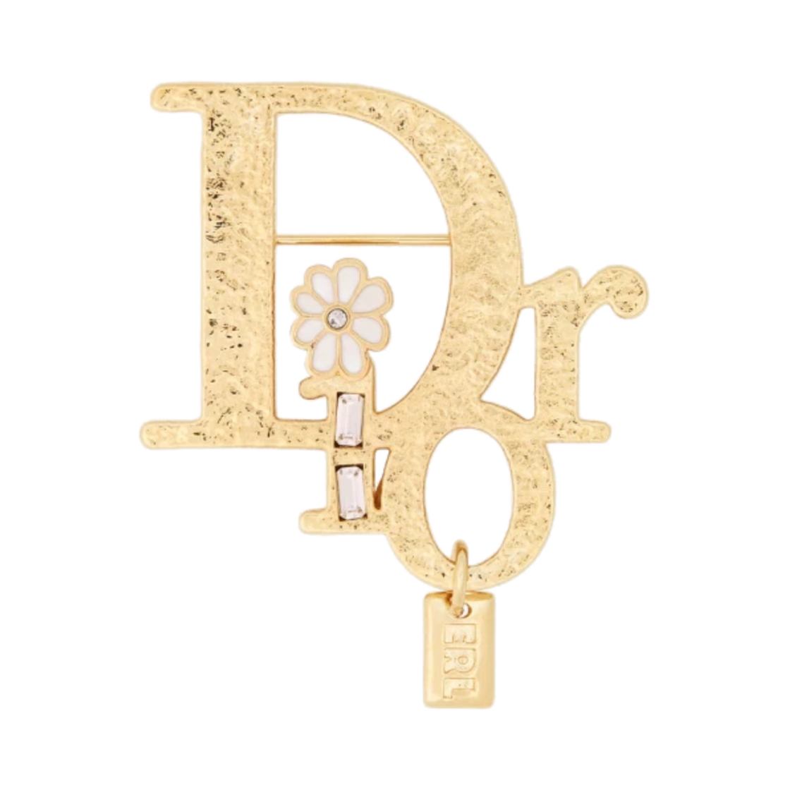 디올 x ERL 브로치 골드 피니쉬 브래스 화이트 에나멜 화이트 크리스탈(Dior x ERL Brooch Gold Finish Brass White Enamel White Crystals) - 1