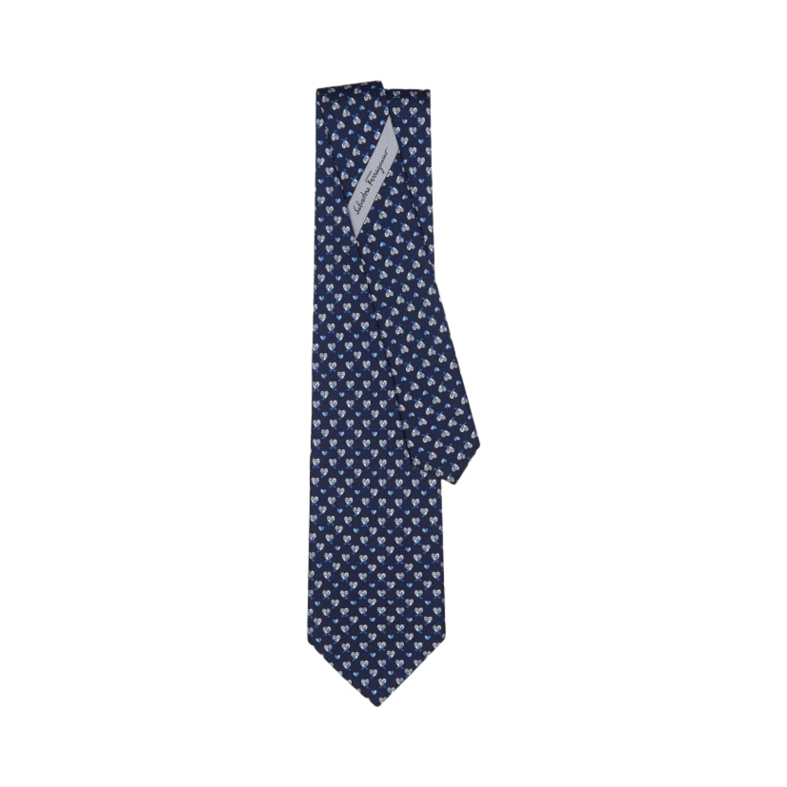 페라가모 하트 프린트 실크 타이 다크 블루(Ferragamo Heart Print Silk Tie Dark Blue) - 1