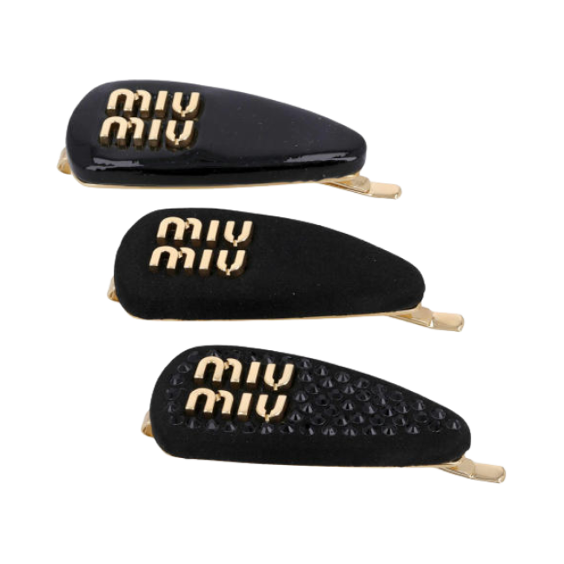 5IF188-2CVO-F0002 (W) Miu Miu Hair Clips Black (Set of 3)
