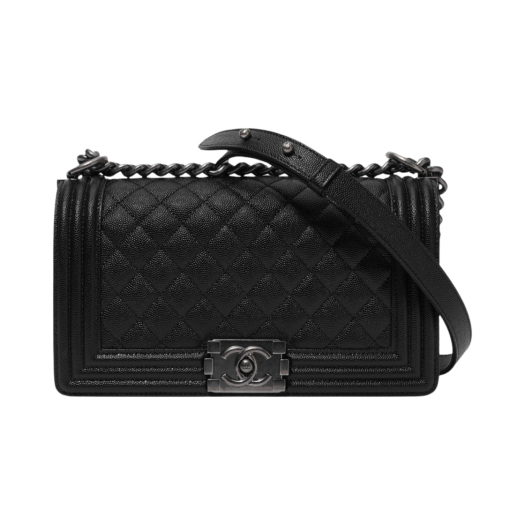 Chanel Medium Boy Chanel Handbag Grained Calfskin & Ruthenium Black