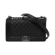 Chanel Medium Boy Chanel Handbag Grained Calfskin & Ruthenium Black