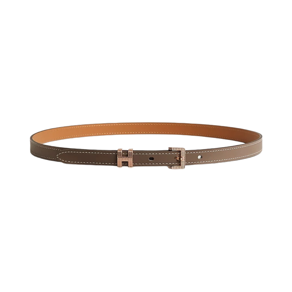 H010603UD18 (W) Hermes Pop H Guillochee 15 Belt & Rose Gold Etoupe