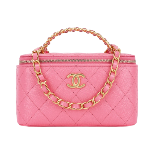 Chanel Vanity with Chain Grained Shiny Calfskin & Gold Coral Pink