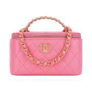 Chanel Vanity with Chain Grained Shiny Calfskin & Gold Coral Pink