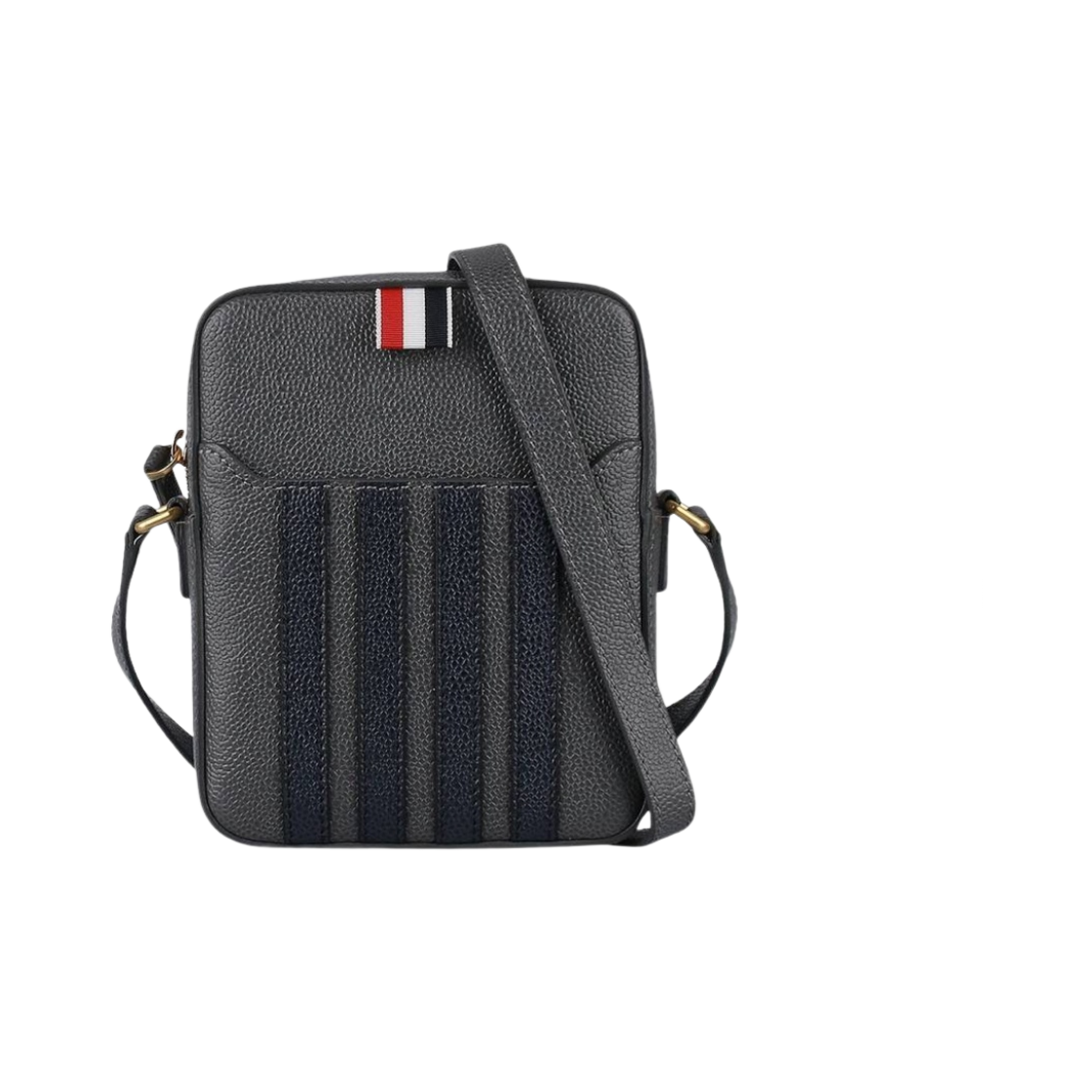 MAG432A-00198-025 Thom Browne Pebble Grain Leather Madras 4-Bar Vertical Camera Bag Black