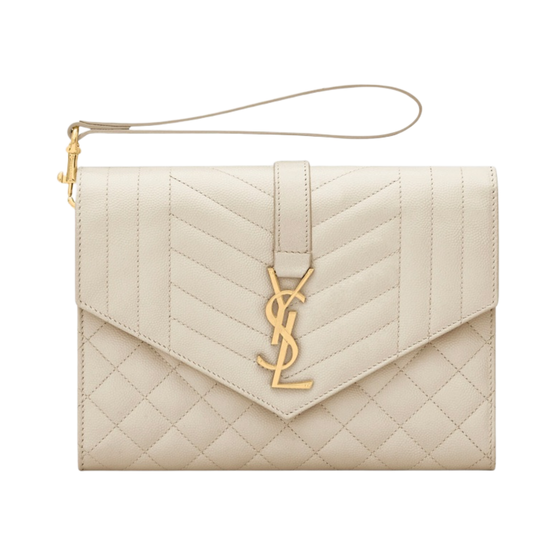 생로랑 엔벨로프 플랩 파우치 믹스 마틀라세 그레인 드 뿌드르 엠보스 레더 블랑 빈티지(Saint Laurent Envelope Flap Pouch in Mix Matelasse Grain De Poudre Embossed Leather Blanc Vintage) - 1