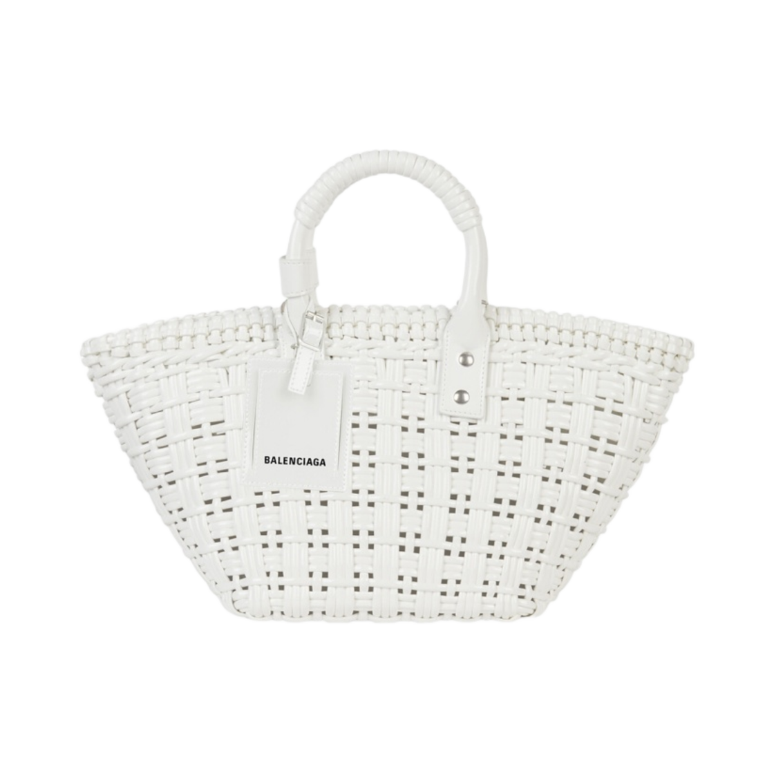 발렌시아가 바니시드 페이크 카프스킨 비스트로 XS 스트랩 베스킷 화이트(Balenciaga Varnished Fake Calfskin Bistro XS Strap Basket White) - 1