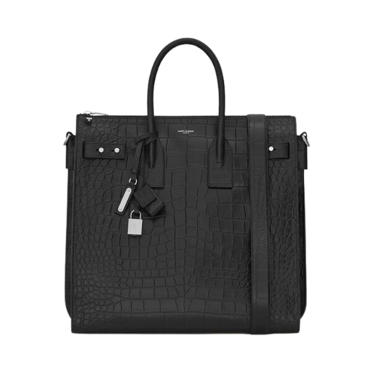 Saint Laurent Sac De Jour North/South Tote In Crocodile-Embossed Leather Black