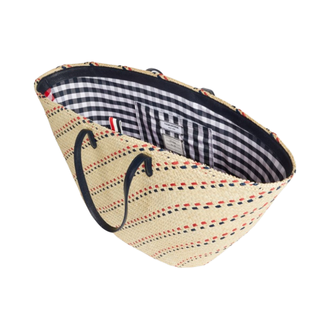 톰브라운 라피아 스트라이프 자수 레더 라지 베스킷 토트백 내츄럴(Thom Browne Raffia Stripe Embroidery Leather Large Basket Tote Bag Natural) - 2