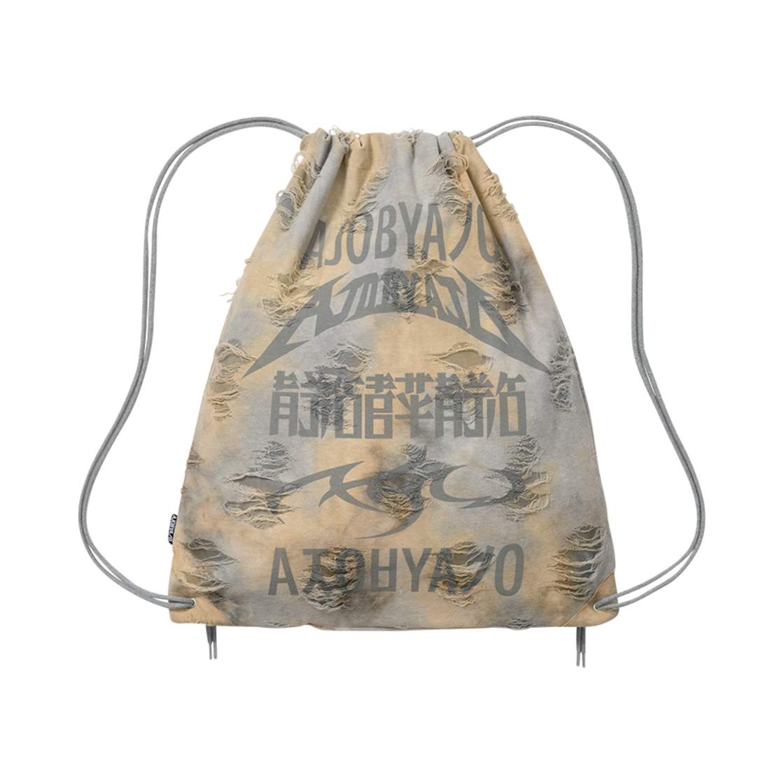 AJ252BG003BE AJOBYAJO Five AJO Logos Damaged Drawstring Bag Beige