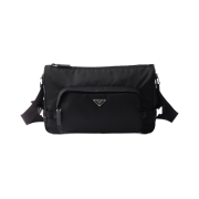 Prada Large Re-Nylon and Saffiano Leather Shoulder Bag Black