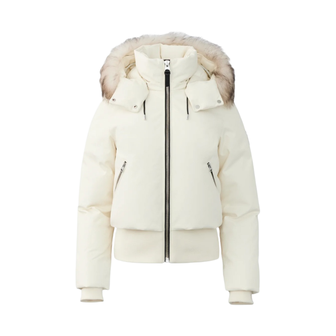 CORY-SH (W) Mackage Cory Twill Down Bomber with Removable Hood and Sheepskin Trim Cream