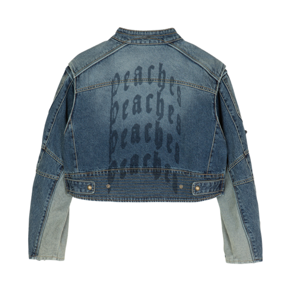 (W) 마뗑킴 x 피치스 데님 바이커 크롭 점퍼 블루((W) Matin Kim x Peaches Denim Biker Crop Jumper Blue) - 2