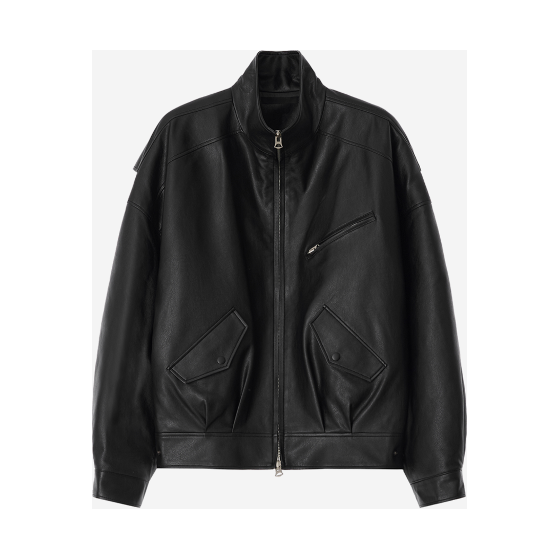 Z24FWJK004 zeezeezee Faux Leather Jacket Black