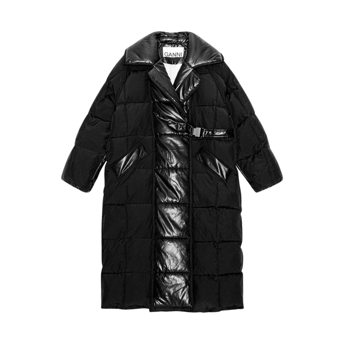 (W) 가니 오버사이즈 믹스 퍼퍼 코트 블랙((W) Ganni Oversized Mix Puffer Coat Black)