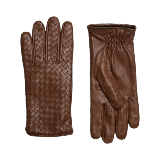 Bottega Veneta Intrecciato Leather Gloves Cognac