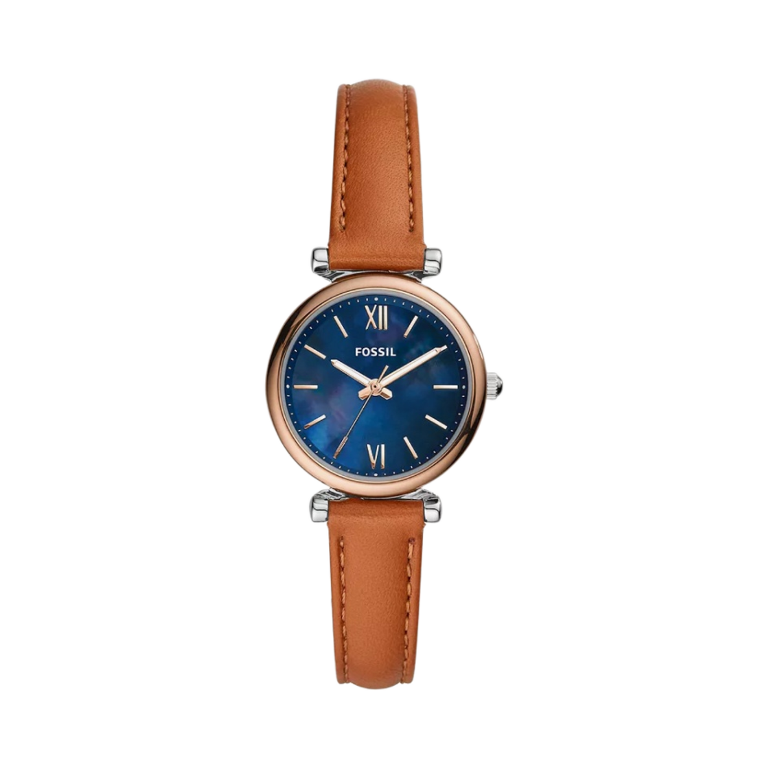 ES4701 (W) Fossil Carlie Mini Quartz Three-Hand 28mm Blue Mother of Pearl Silver Leather Tan
