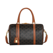 Celine Boston Bag in Triomphe Canvas Calfskin Tan