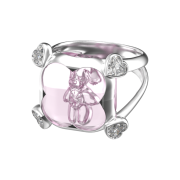 Yvmin Crystal Bear Four Claw Ring Pink - 25SS