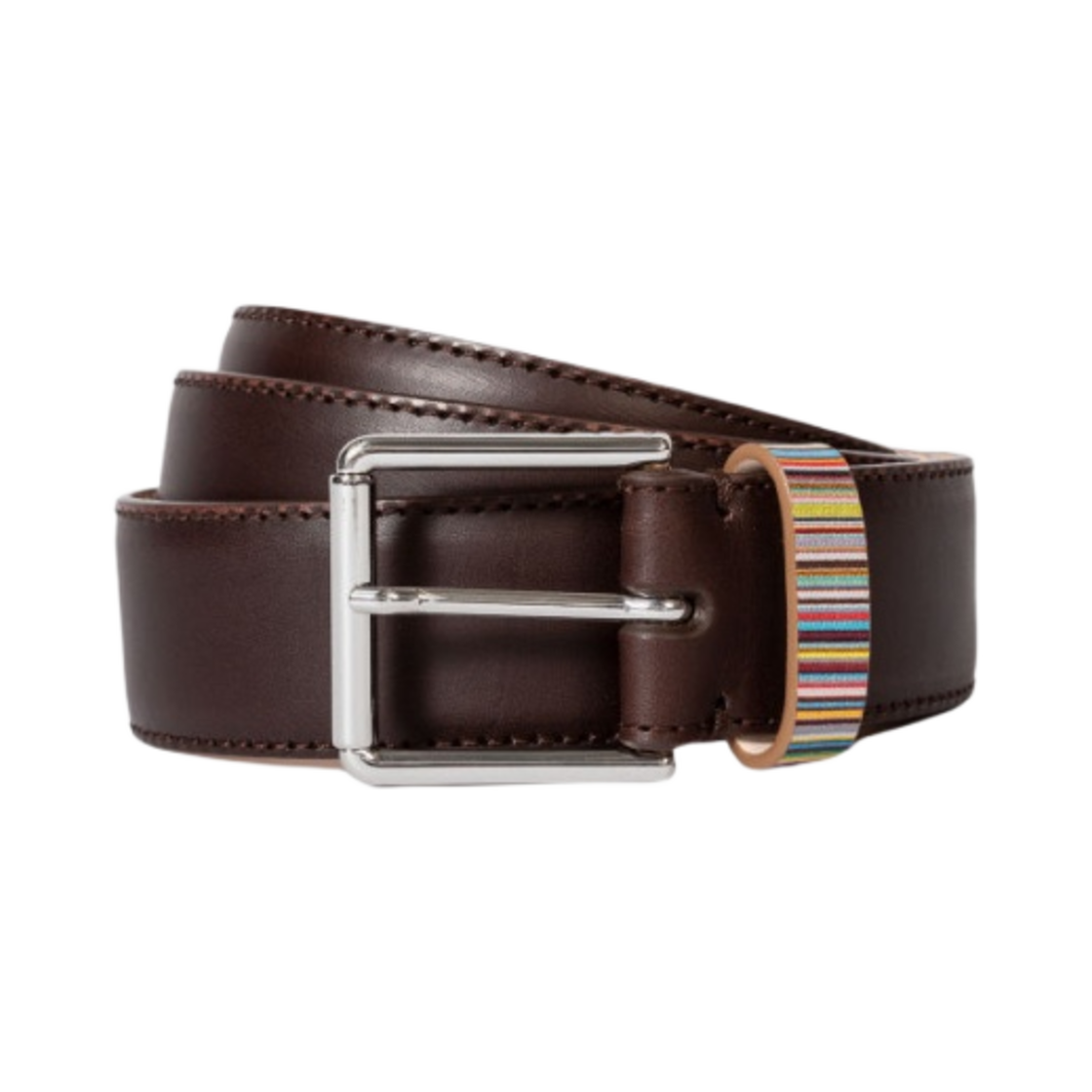 폴 스미스 레더 벨트 시그니쳐 스트라이프 키퍼 다크 브라운(Paul Smith Leather Belt with Signature Stripe Keeper Dark Brown)