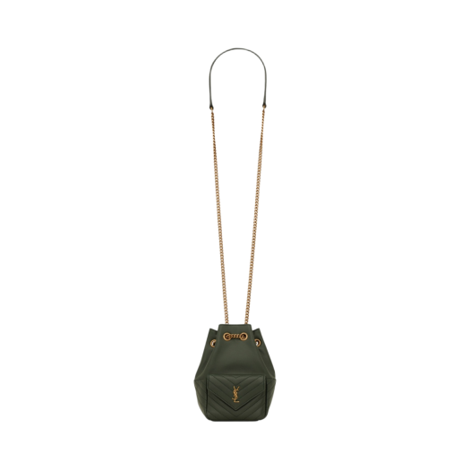 Saint Laurent Joe Mini Bucket Bag in Quilted Lambskin Vert Fonce