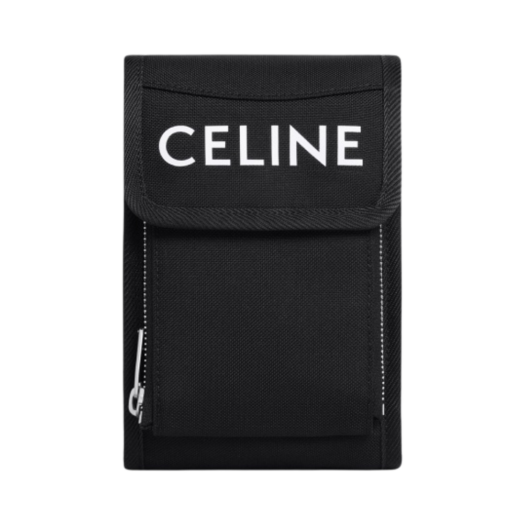 Celine Trekking Flap Phone Pouch in Nylon with Celine Print Black