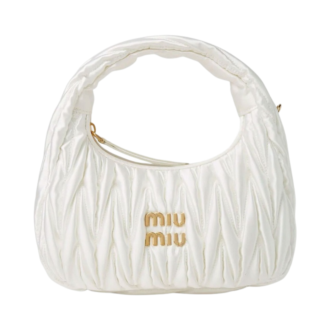 미우 미우 완더 마테라쎄 사틴 미니 호보백 화이트(Miu Miu Wander Matelasse Satin Mini Hobo Bag White) - 1