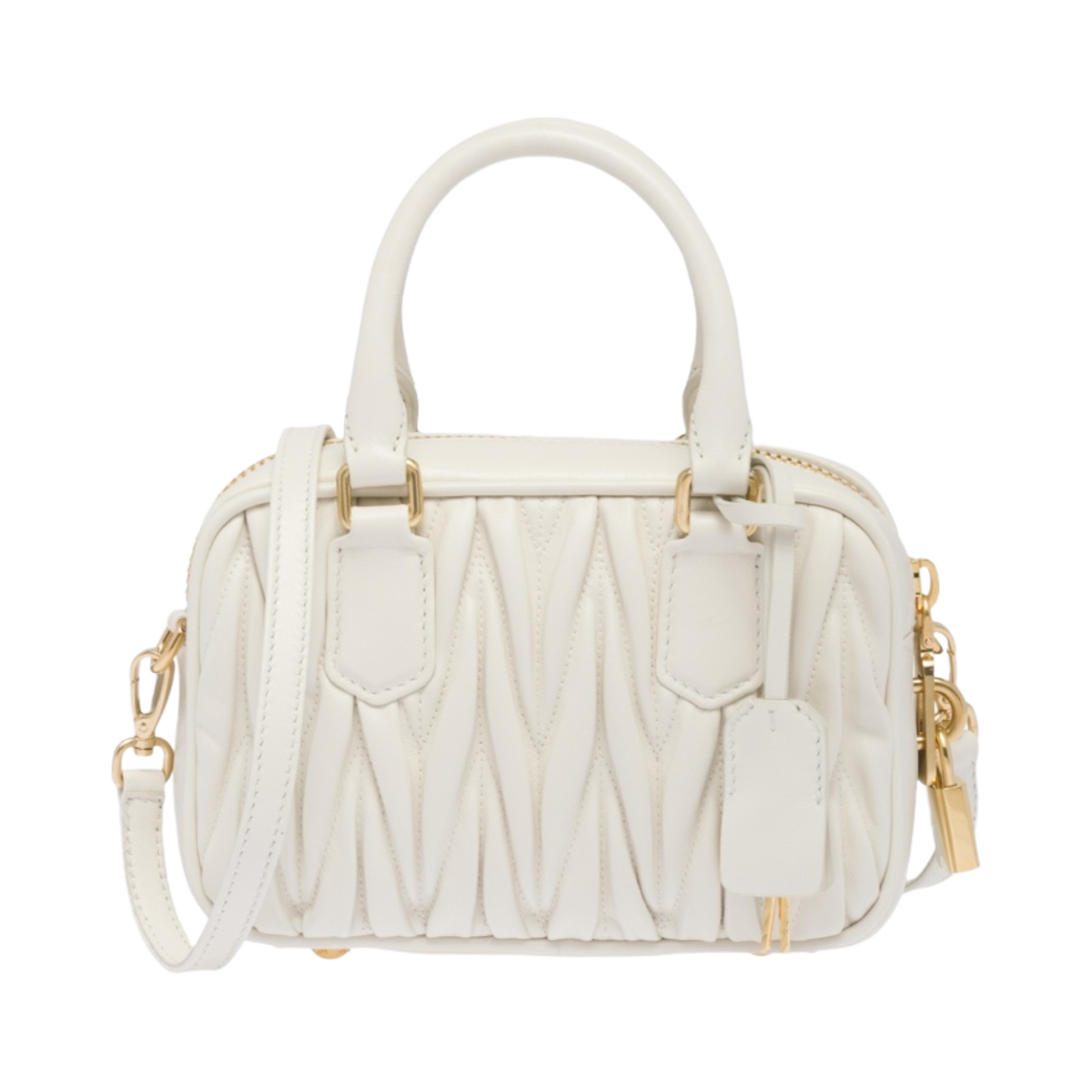 미우 미우 마테라쎄 나파 가죽 탑 핸들백 화이트(Miu Miu Matelasse Nappa Leather Top Handle Bag White) - 3