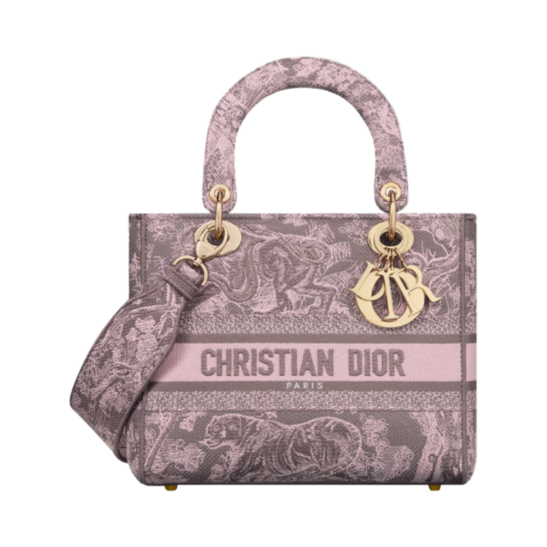 디올 미디움 레이디 D 라이트 백 트왈 드 주이 리버스 자수 그레이 핑크(Dior Medium Lady D Lite Bag Toile De Jouy Reverse Embroidery Gray Pink) - 1