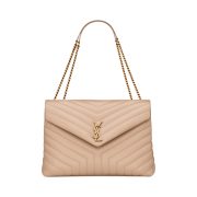 Saint Laurent Loulou Large Chain Bag In Quilted Y Leather Dark Beige