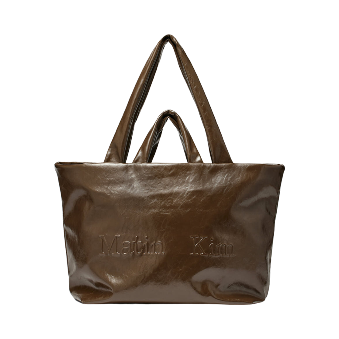 마뗑킴 엠보스드 로고 레더 맥시 백 카키 브라운