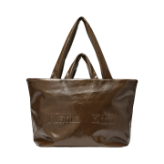 Matin Kim Embossed Logo Leather Maxi Bag in Khaki Brown