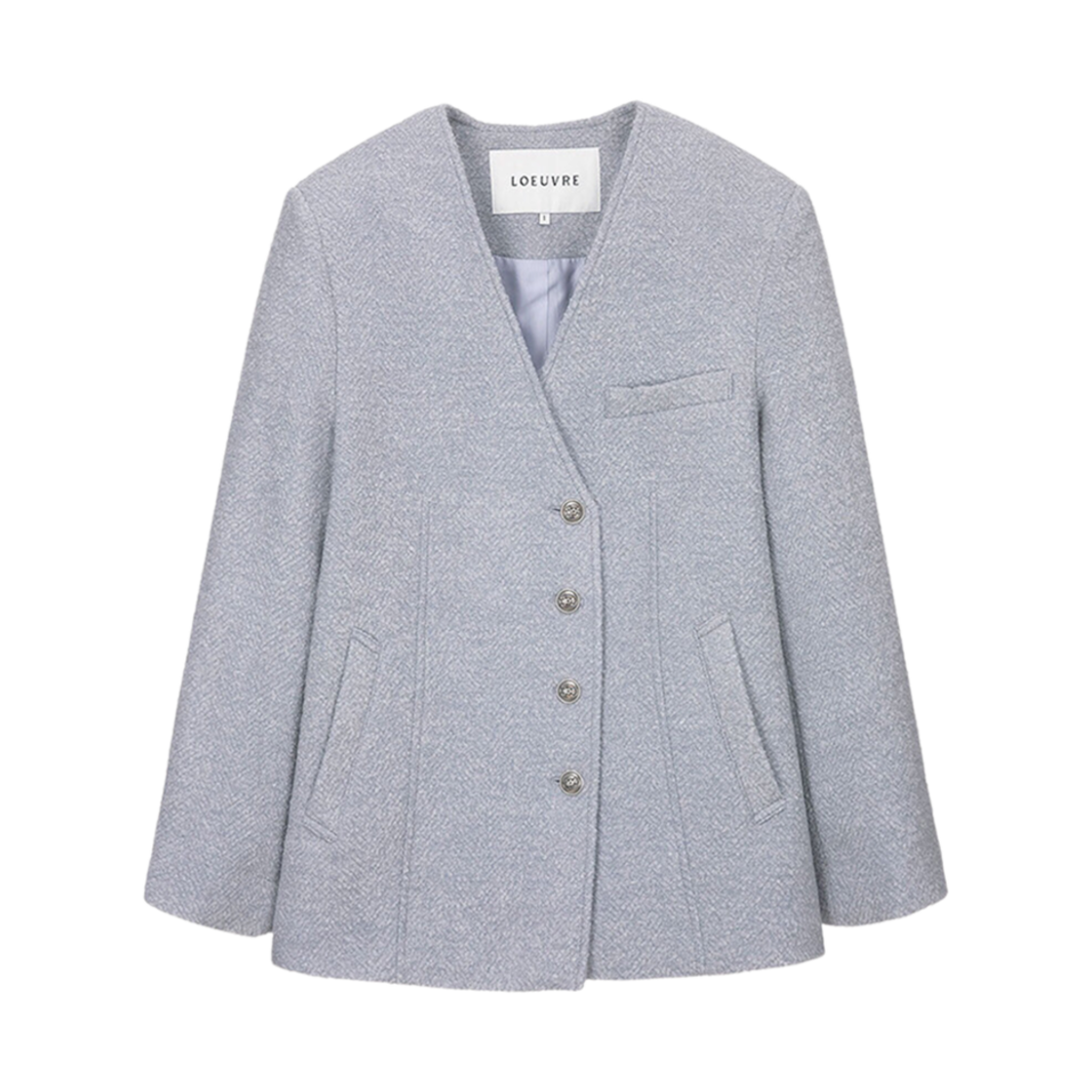 (W) 루에브르 칼라리스 부클 자켓 스카이 블루((W) Loeuvre Collarless Boucle Jacket Sky Blue)
