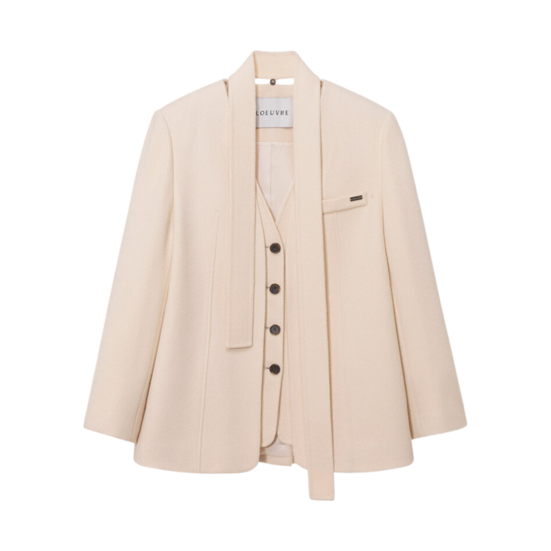 (W) 루에브르 칼라리스 레이어드 자켓 버터 크림((W) Loeuvre Collarless Layered Jacket Butter Cream)