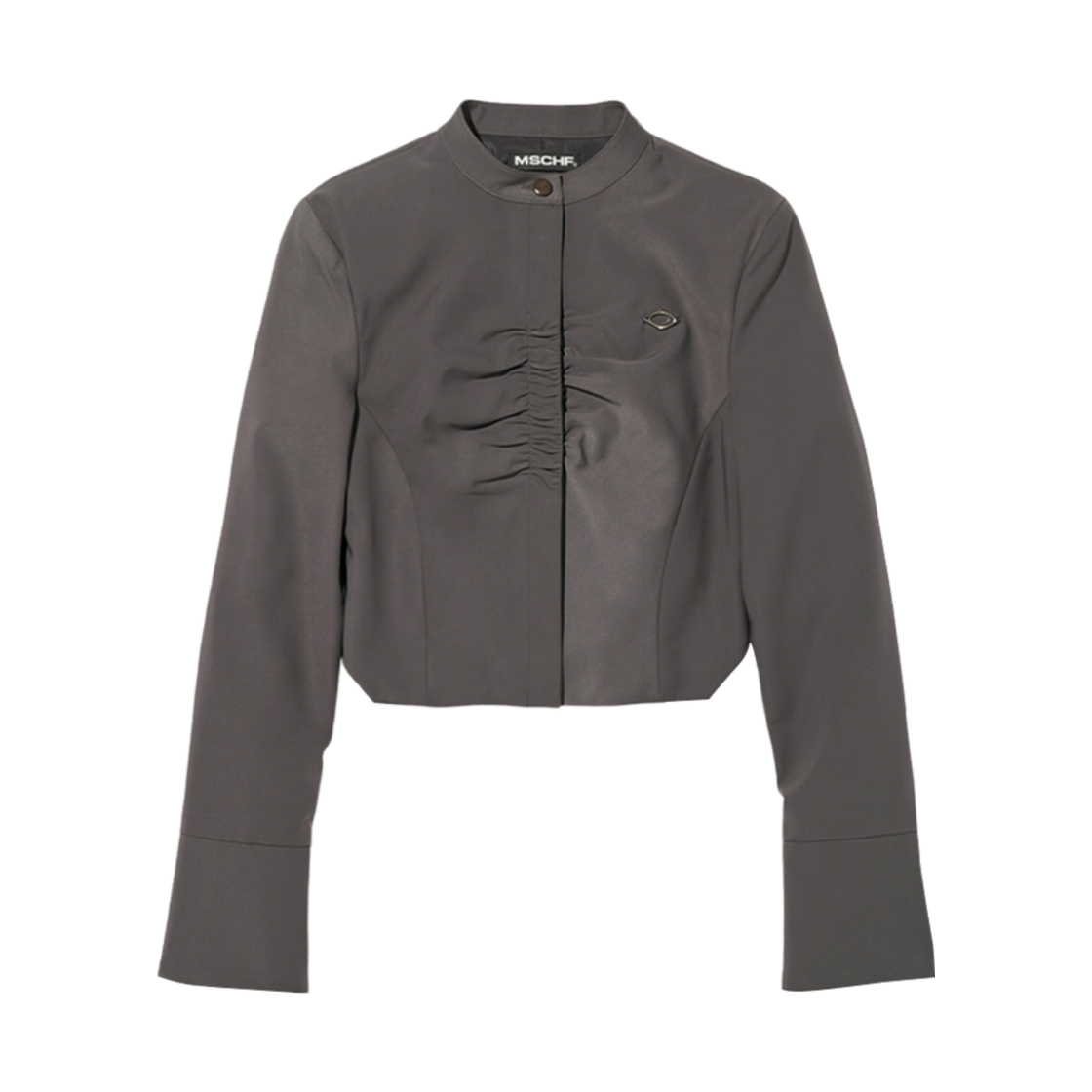 (W) 미스치프 목 넥 시어링 자켓 카키 그레이((W) Mischief Mock Neck Shirring Jacket Khaki Grey)