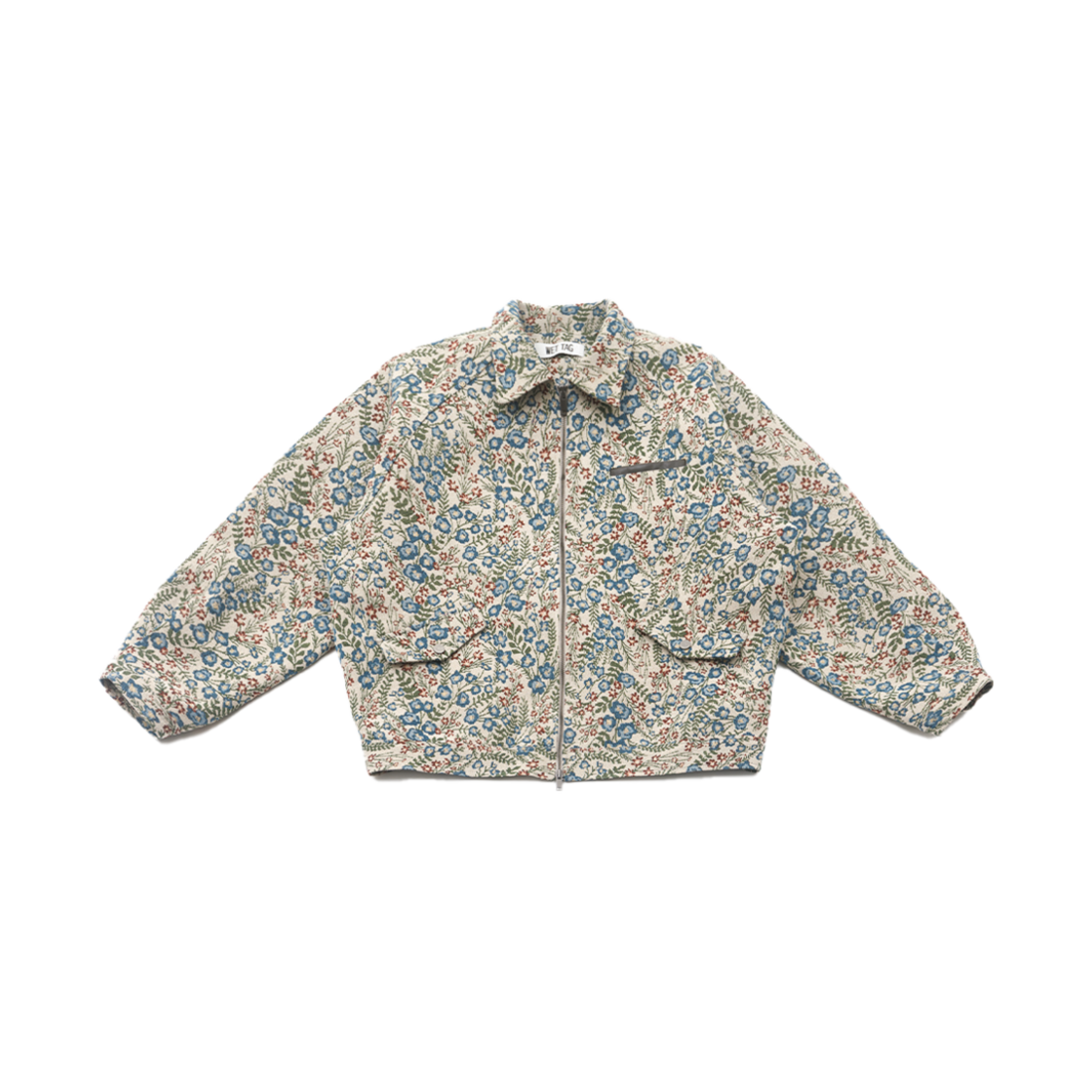 웻태그 레더 탭 플라워 자카드 자켓 아이보리