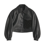 (W) Simone Rocha Cropped Leather Jacket with Macrame Black